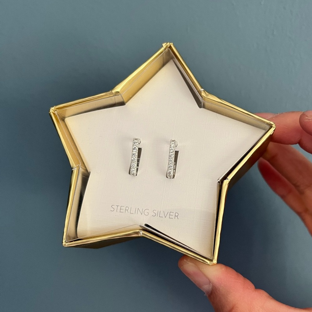 Stirling Silver Earrings, Cubic Zirconia, Studs, NEW, with Box